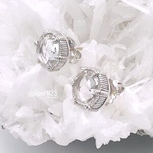 EUC Judith Ripka JR TWO Clear Quartz Doublet Eclipse Stud Earrings
